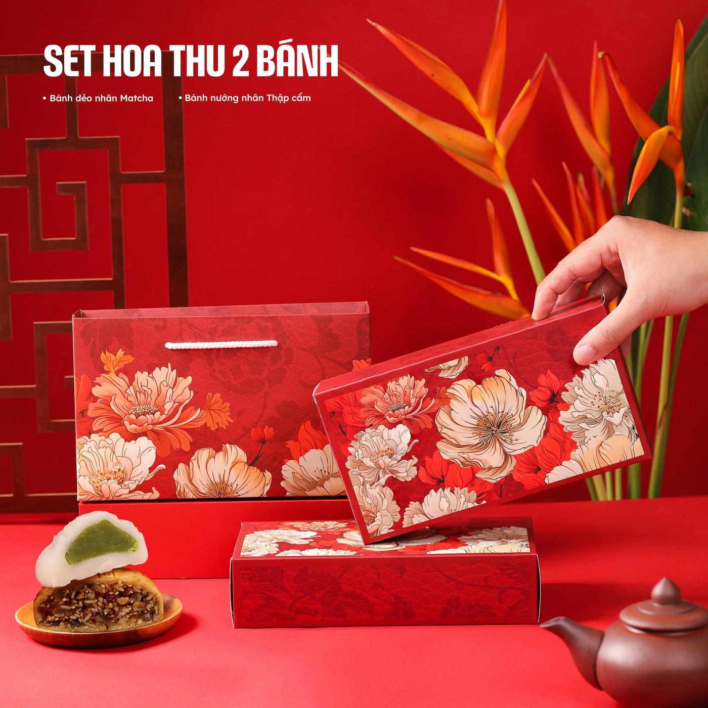 Set 2 bánh Hoa Thu (dẻo trà xanh + nướng thập cẩm)