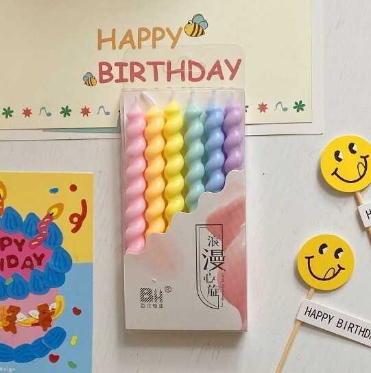 Nến sinh nhật xoắn to màu sắc 10.5cm (hộp 6 chiếc)